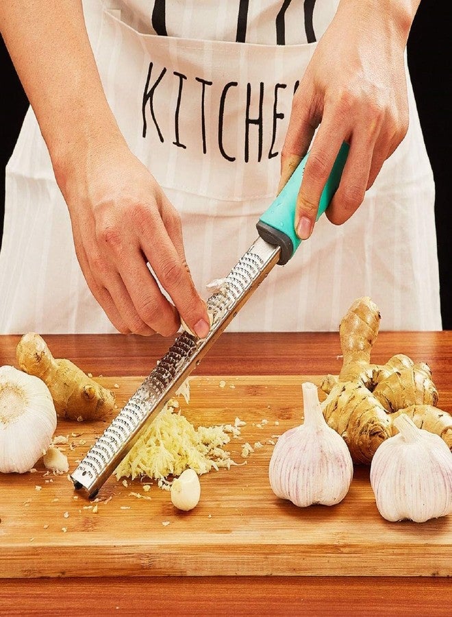 باسكيتي مبشرة ليمون وجبن من باسكتي، مبشرة من الفولاذ المقاوم للصدأ مقاس 13 بوصة مع غطاء واقٍ، للزنجبيل والثوم والفواكه والخضراوات (أزرق) - Image 4